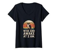 Womens Wise and Awake at 2 A.M. Owl Humor V-Neck T-Shirt