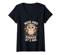 Womens Wise and Awake at 2 A.M. Owl Humor V-Neck T-Shirt