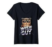Women's Wise Guy Cool Owl with Sunglasses Humor V-Neck T-Shirt