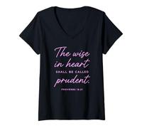 Women's Wise in Heart Prudent Proverbs 16:21 Scripture Bible Verse V-Neck T-Shirt