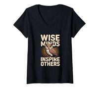 Womens Wise Minds Inspire Others Motivational Owl Quote V-Neck T-Shirt