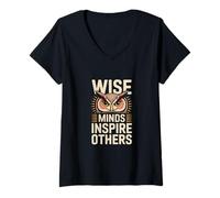 Womens Wise Minds Inspire Others Motivational Owl Quote V-Neck T-Shirt