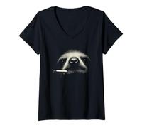 Women's Wise Monkey Smoking Halftone Retro Art Primate Design V-Neck T-Shirt