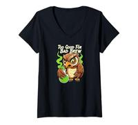 Womens Wise Owl Too Good for Bad Brew Funny Bird Design V-Neck T-Shirt