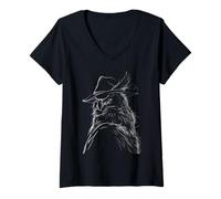 Women's Wise Owl Wearing Feathered Hunter Hat Design V-Neck T-Shirt