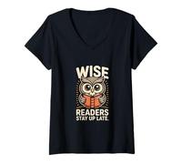 Womens Wise Readers Stay Up Late Owl Book Lovers V-Neck T-Shirt