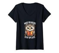 Womens Wise Readers Stay Up Late Owl Book Lovers V-Neck T-Shirt
