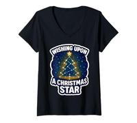 Womens Wishing Upon A Christmas Star Astonomer Astronomy Lover Xmas V-Neck T-Shirt