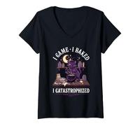 Women's Witch Cat Spooky Baking Halloween V-Neck T-Shirt