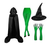 Women's Witch Costume - Black Witch Hat with Green Claw Gloves | Costume Kit for Halloween Carnival Cosplay Movie Role Play Party Fancy Dress