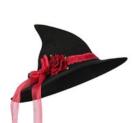 Women's Witch Hat With Rose - Pointed Wizard Hat, Fancy Wool Felt, Modern Knitted Wide Brim Halloween Headwear for Cosplay Party Costume Accessory