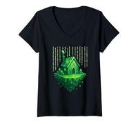 Womens Witch House Pixel Temple Synth V-Neck T-Shirt