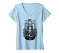 Womens Witch Lillith Pentagram Moon Mystical Design V-Neck T-Shirt