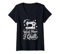 Womens Witch Please I Quilt Sewing Fun Design V-Neck T-Shirt