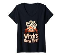 Womens Witch’s Brew First Coffee Witches Halloween V-Neck T-Shirt