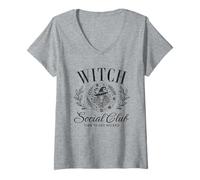 Womens Witch Social Club Halloween Spells Quote Spooky Saying V-Neck T-Shirt