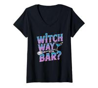 Womens Witch Way to The bar Funny Halloween Pub V-Neck T-Shirt