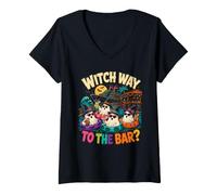 Women's Witch Way to The Bar? Halloween Humor V-Neck T-Shirt