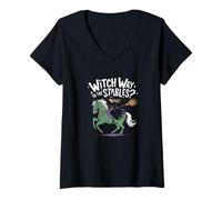 Womens Witch Way to The Stables Funny Halloween Horse Rider Design V-Neck T-Shirt