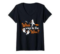 Women's Witch Way to the Wine Funny Halloween Witch Wine Lover V-Neck T-Shirt