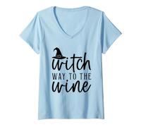 Women's Witch Way to the Wine - Halloween Drinking Joke V-Neck T-Shirt