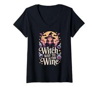 Womens Witch Way to The Wine Potion Witchcraft V-Neck T-Shirt