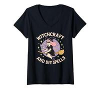 Womens Witchcraft And DIY Spells Cute Pastel Witch Halloween Girl V-Neck T-Shirt