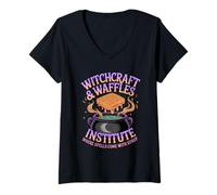 Womens Witchcraft and Waffles Institute Spells Come with Syrup V-Neck T-Shirt