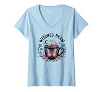 Womens Witches Brew Coffee Cup Witchy Mug Halloween Witch Be Sippin V-Neck T-Shirt