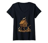 Women's Witches Folklore Cabin Dark Art V-Neck T-Shirt