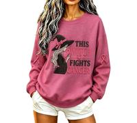 Women's Witches In October We Wear Pink Art Printed Sweatshirt | Halloween Witch Sweatshirts Spooky Season Fall Crewneck Tops Pink Long Sleeve Shirt