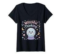 Womens Witchful Thinking Crystal Ball Halloween Vibes V-Neck T-Shirt