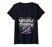 Womens Witchful Thinking Crystal Ball Halloween Vibes V-Neck T-Shirt