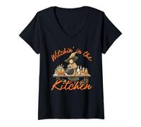 Womens Witchin in The Kitchen - Halloween Cooking V-Neck T-Shirt