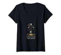 Womens witchy aesthetic moon phases celestial design V-Neck T-Shirt