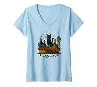 Womens Witchy Black Cat Apothecary - Magic & Books V-Neck T-Shirt