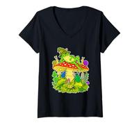 Women's Witchy Frog Mushroom Forest V-Neck T-Shirt