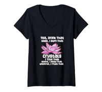 Womens Witchy Reader Mystic Joke Crystals Tea Manifesting Spiritual V-Neck T-Shirt