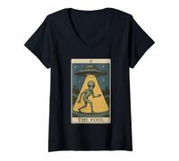 Womens Witchy The Fool Funny Tarot Alien Mystical Paganism V-Neck T-Shirt