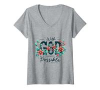 Womens with God All Things are Possible Bible Gospel V-Neck T-Shirt