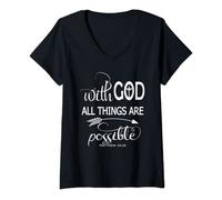 Womens With God All Things Are Possible Faith Ladies Christian V-Neck T-Shirt