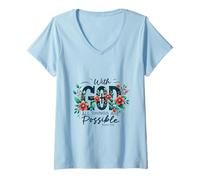 Women's with God All Things are Possible Matthew 19:26 Faith Verse V-Neck T-Shirt