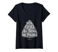 Women's with God All Things are Possible | Matthew 19:26 Typography V-Neck T-Shirt