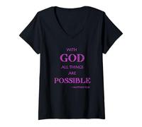 Women's with God All Things are Possible Matthew Bible Verse Faith V-Neck T-Shirt