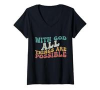 Womens with God All Things are Possible Shirt Bible Gift Men Women V-Neck T-Shirt
