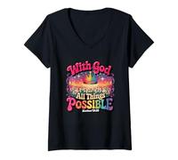Womens with God All Things Possible Matthew 19:26 V-Neck T-Shirt