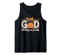 Womens with God All Things Possible Pumpkin Fall Christian Tank Top
