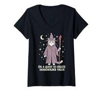 Women's Wizard Cat Quest to Create Shareholder Value Vintage Style V-Neck T-Shirt