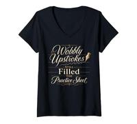 Women's Wobbly Upstrokes Still Filled The Practice Sheet Calligraphy V-Neck T-Shirt