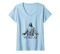 Womens Woke AF Jesus Progressive Christian Social Justice V-Neck T-Shirt